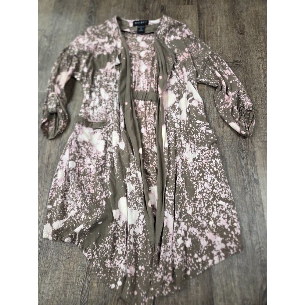 Waimea Green Pink Small Splatter Duster Cardigan Thin Jacket